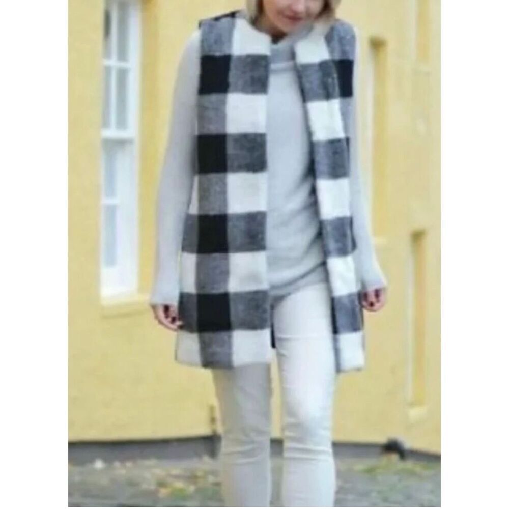 Talbots Sherpa Buffalo Plaid Long Vest SZ M